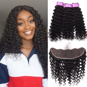 Brazilian Deep Wave Weave Hair 3 Bundles With Frontal Human Hair Online
