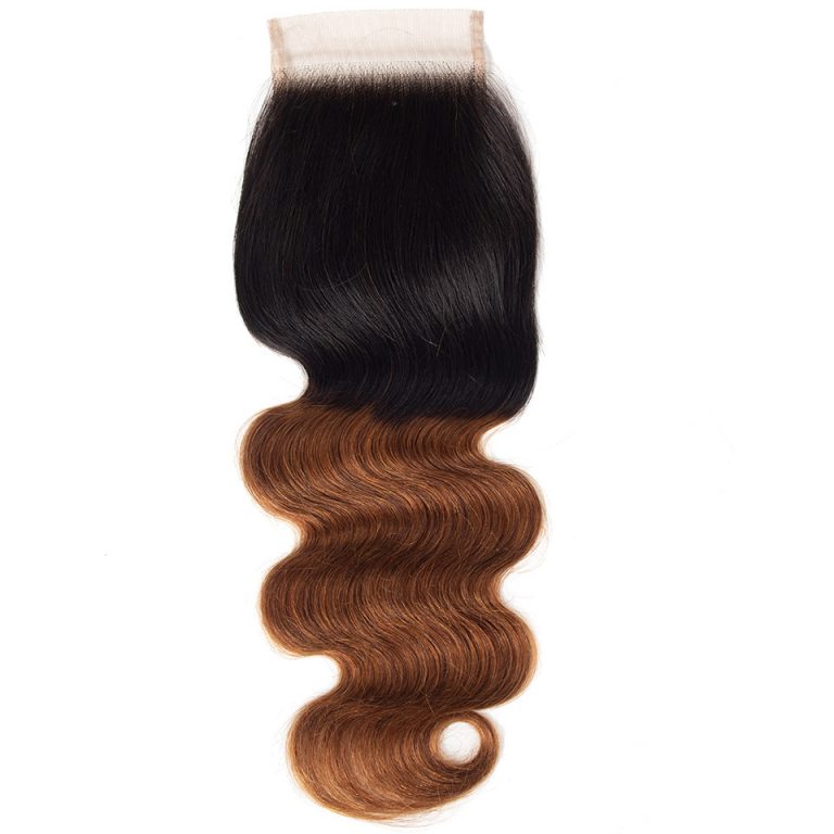 Brazilian Ombre 1B/30 Body Wave Hair Bundles With Lace Closure Virgin