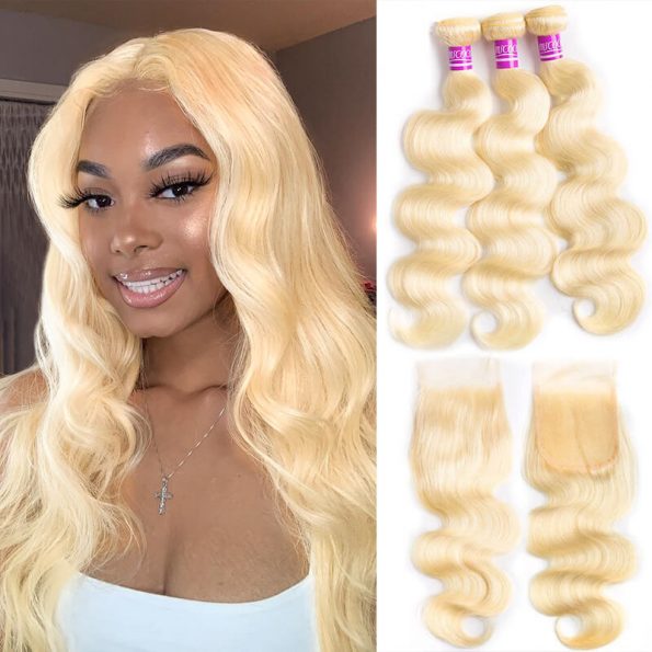 Mscoco Hair 613 Blonde Bundles With Lace Closure