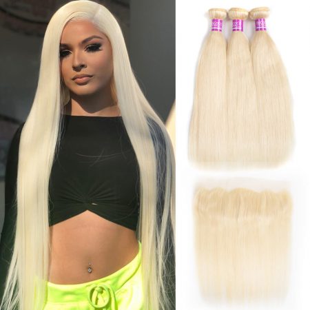 613 Blonde Bundles With Frontal Brazilian Straight Human Hair Bundles With Frontal