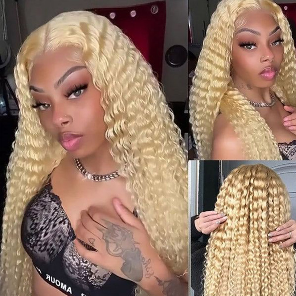 Deep Wave Blonde Undetectable Lace 13×4 13×6 Lace Front Wigs Pre Plucked Wigs