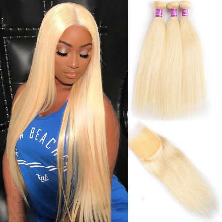 MSCOCO Straight Hair 613 Blonde Bundles With Closure Brazilian Hair