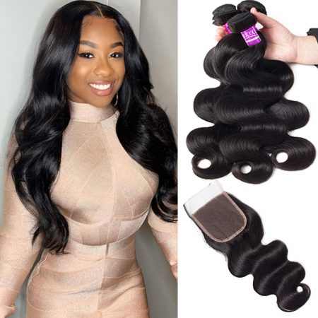 Brazilian Body Wave Hair 3 Bundles With Lace Closure Virgin Human Hair Weave