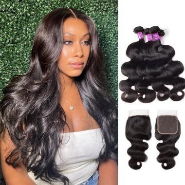 Brazilian Body Wave Hair 4 Bundles With Lace Closure Virgin Human Hair Weave