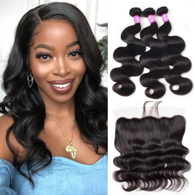 Brazilian Body Wave Hair 3 Bundles With Lace Frontal Virgin Human Hair Weave