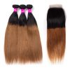 Brazilian Ombre 1B30 Straight Hair Bundles With Lace Closure
