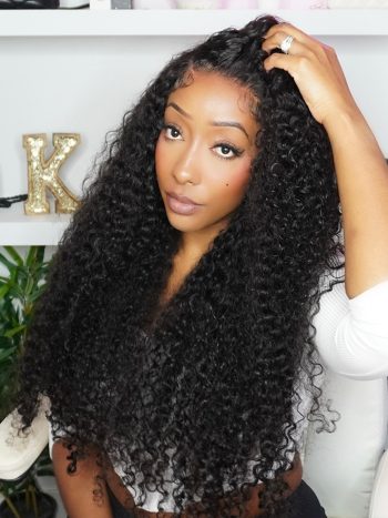 Curly Invisi-String 360 Lace Frontal Wigs Glueless Human Hair Pre Plucked & Bleached 180% Density