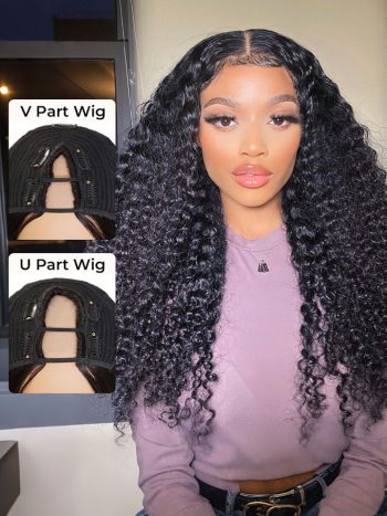 Deep Wave U/V Part Wig No Leave Out Glueless Human Hair Wigs 180% Density