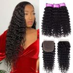 Mscoco Deep Wave Bundles With Closure 3 Bundles With 5x5 Lace Closure Remy Brazilian Human Hair Weave Bundles With Closure