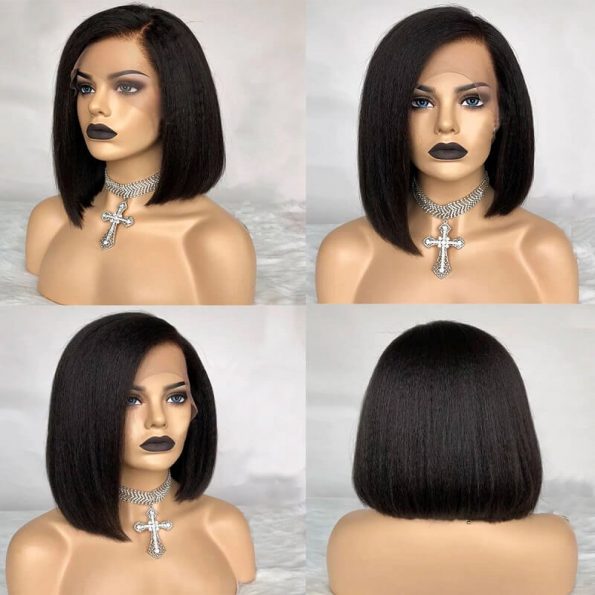 Yaki Bob Wig Short Human Hair Lace Front Wig