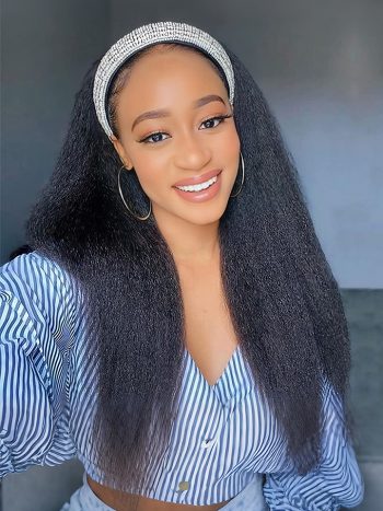 Kinky Straight Headband Wigs Human Hair Half Wigs With Hair Scarf