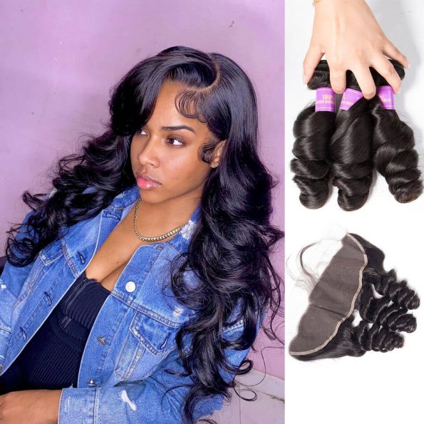 Loose Wave hair 3 Bundles With Lace Frontal