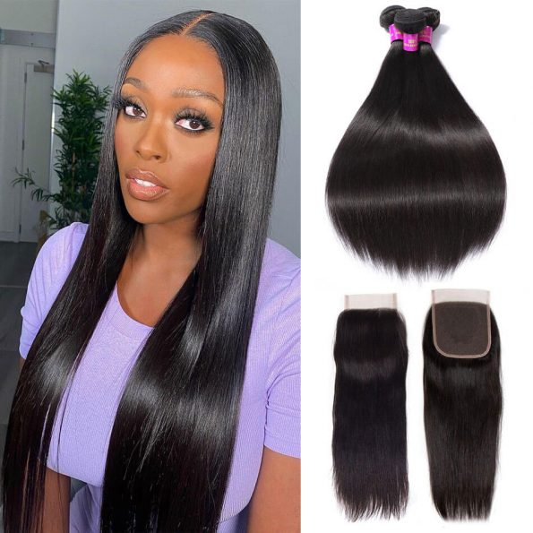 Brazilian Straight Hair Bundles With 5x5 Lace Closure Virgin Hair Bundles With Closure