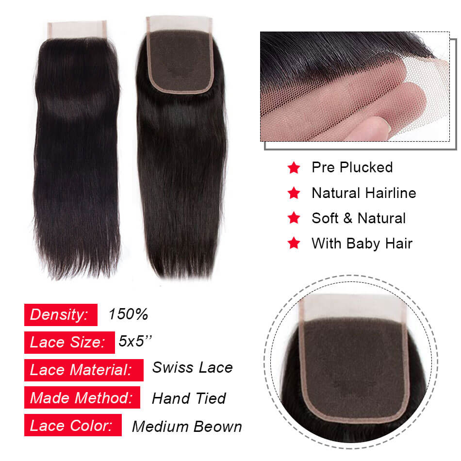 straight lace closure 5*5