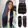 straight hair 4 bundles with 4x4 lace closure
