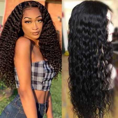 Water Wave 13x4 Lace Front Wig Natural Black Color Long Inch