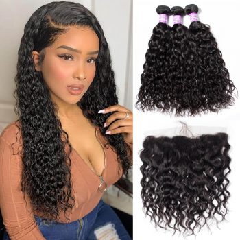 Brazilian Water Wave Hair Virgin Human Hair Weave 3 Bundles With Lace Frontal