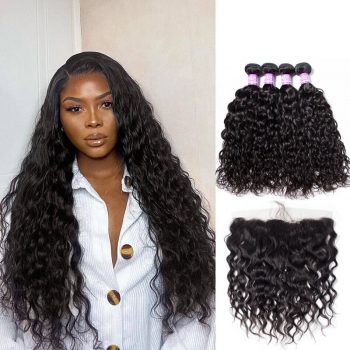 Brazilian Water Wave Hair Human Hair Weave 4 Bundles With Lace Frontal
