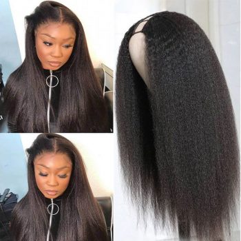 Kinky Straight U Part Wigs Natural Color Human Hair Wig 200% Density