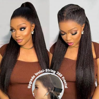Invisi-String 360 Lace Frontal Wigs  Kinky Straight Pre Plucked Hairline Glueless Wigs
