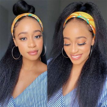 Kinky Straight Headband Wigs Human Hair Half Wigs With Hair Scarf