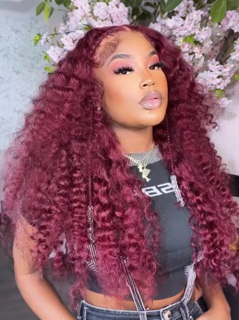 HD Lace 99J Deep Wave Glueless Wig Burgundy 6x5 13x4 HD Lace Front Wig