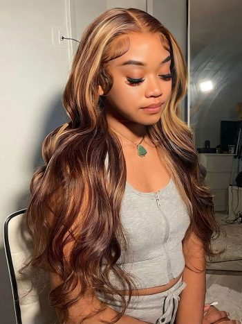 Brown Wig With Blonde Highlights Body Wave Highlight 6x5 13x4 HD Lace Front Wig