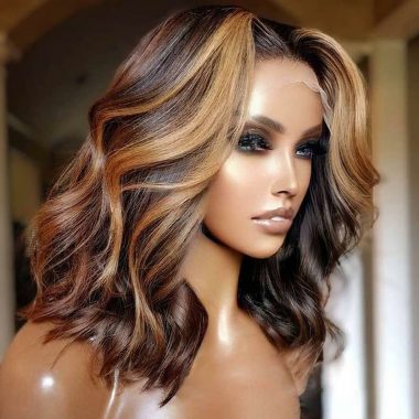 Shoulder Length Highlight Color Loose Body Wave HD Lace Wig 250% Density