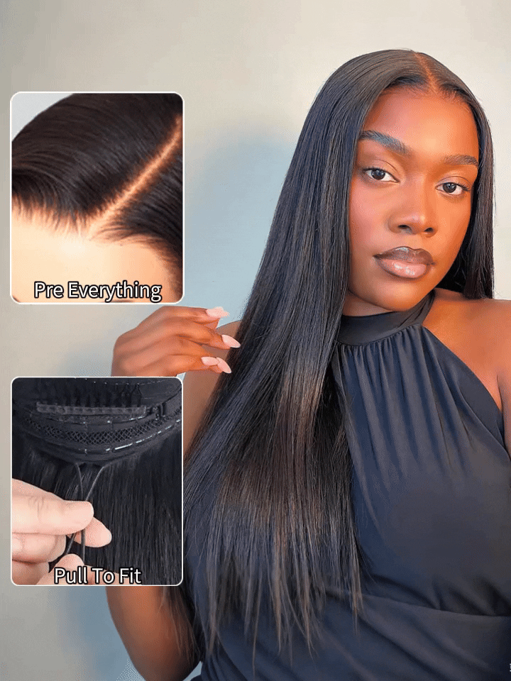 Pull Go Drawstring Glueless Wig Straight Hair 6×5 13×6 Pre-everything Human Hair Wigs