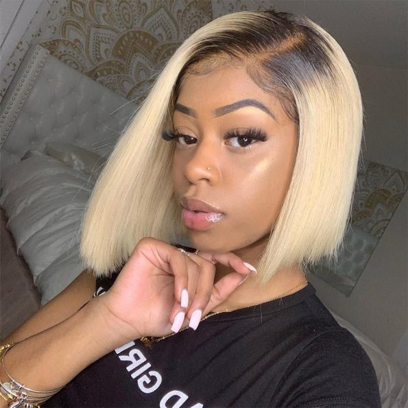 Straight Hair Lace Front Short Blonde Bob Wig