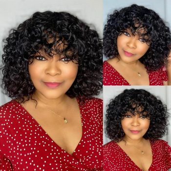 Glueless Water Wave Bob Wig With Bangs Machine Made Human Hair Wig