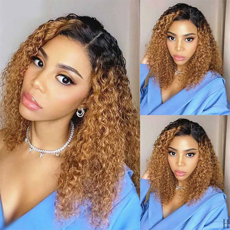 Ombre Color Wig Curly Human Hair Wig 1B27 Lace Front Wig
