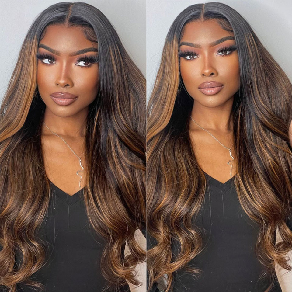 Ombre Highlights With Dark Roots Body Wave 5×5 13×4 HD Lace Wig 180 Density