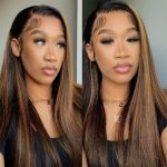Ombre Highlight Wig With Dark Roots Straight Hair 5x5 13x4 HD Lace Wig