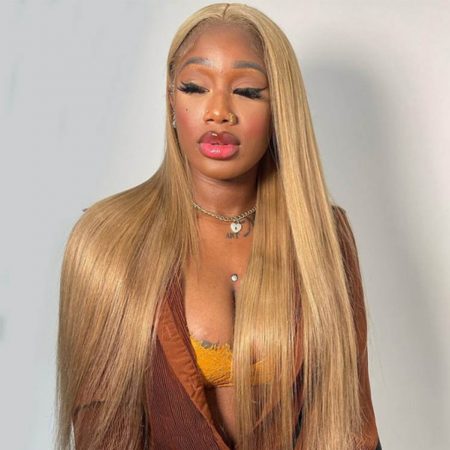 Human Hair Wig Honey Blonde Color In 180 Density
