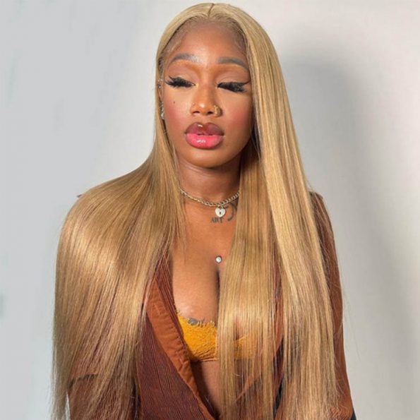 Human Hair Wig Honey Blonde Color In 180 Density