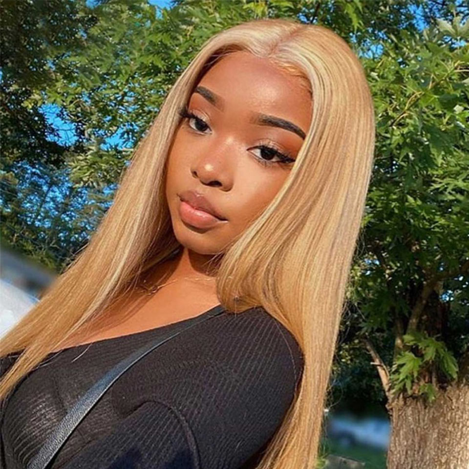 Straight Human Hair Wig Honey Blonde Color In 180 Density