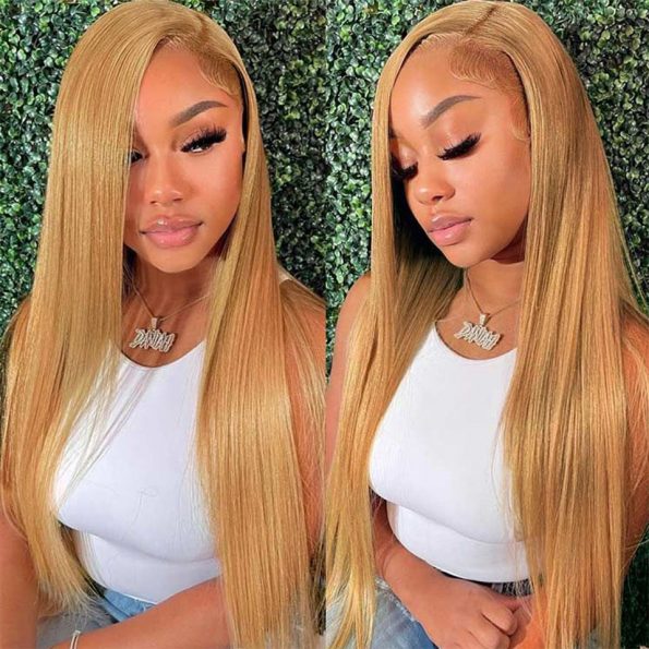 Honey Blonde #27 Colored Undetectable Lace 5x5 13x4 Wig Straight Wigs