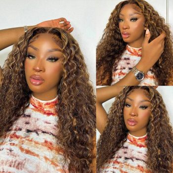 Highlight Deep Wave Honey Blonde 6x5 13×4 HD Lace Front Wig Mix Color Wigs
