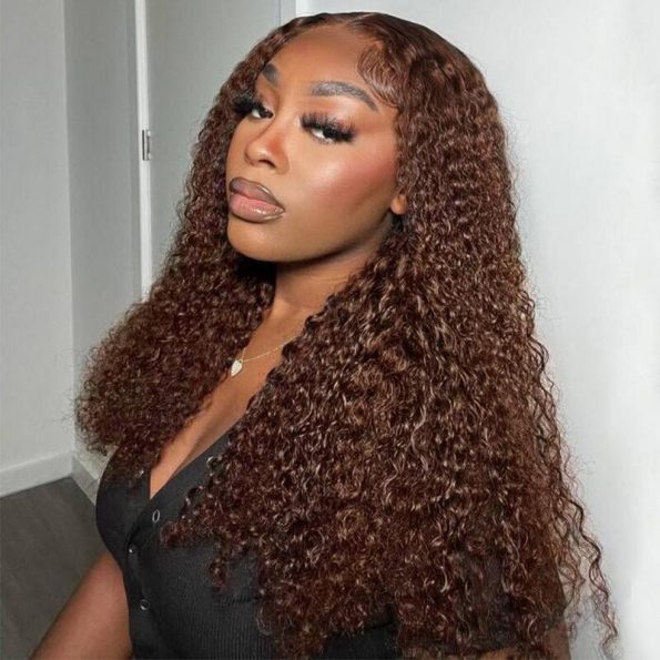 Dark Brown Color Curly 5×5 13×4 Lace Front Human Hair Wig 180% Density