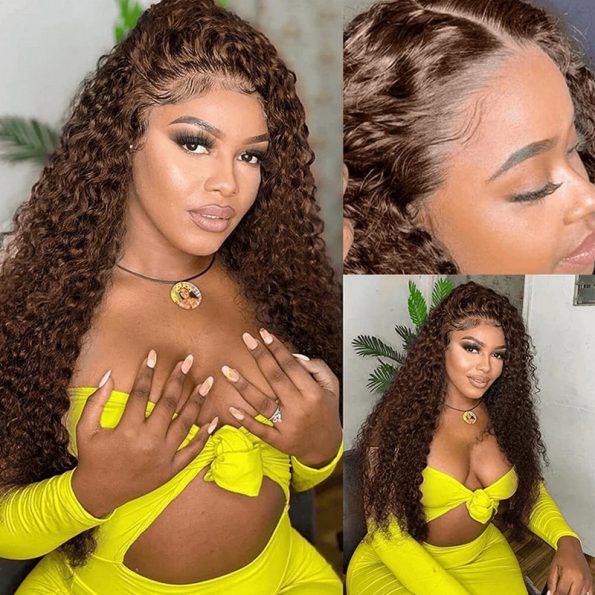 Dark Brown Color Curly 5×5 13×4 Lace Front Human Hair Wig 180% Density