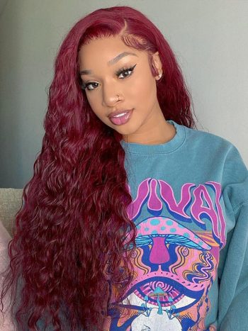 99J Burgundy Color Water Wave Glueless 6×5 13×4 HD Lace Wig