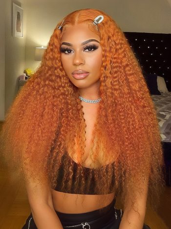 Glueless Ginger Color 13x4 Lace Front Wig Curly Human Hair HD Lace Wig