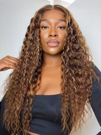 Highlight Deep Wave Honey Blonde 6x5 13×4 HD Lace Front Wig Mix Color Wigs