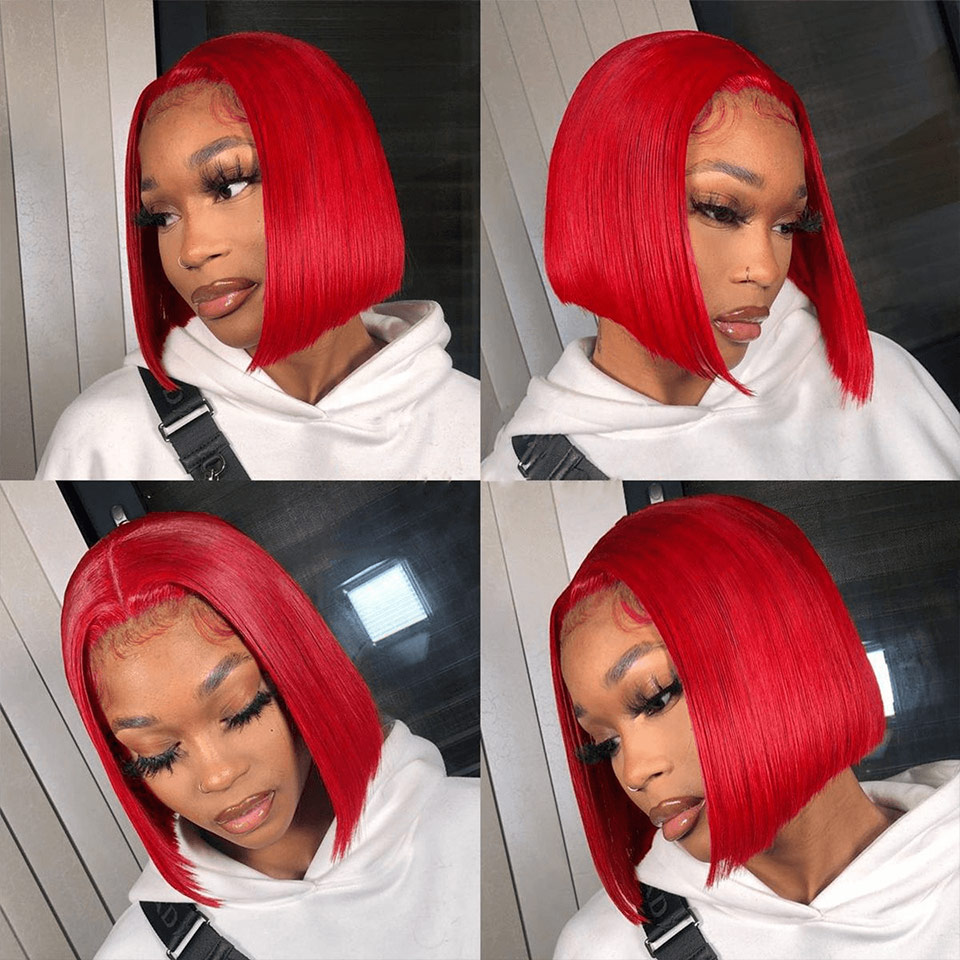 Undetectable Lace Wigs 4x4 13x4 Lace Straight Bob Wig At Affordable Price 150 Density With Red Color