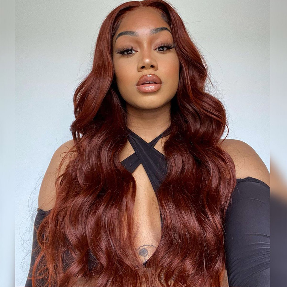 HD Lace Body Wave Wig In Reddish Brown Color