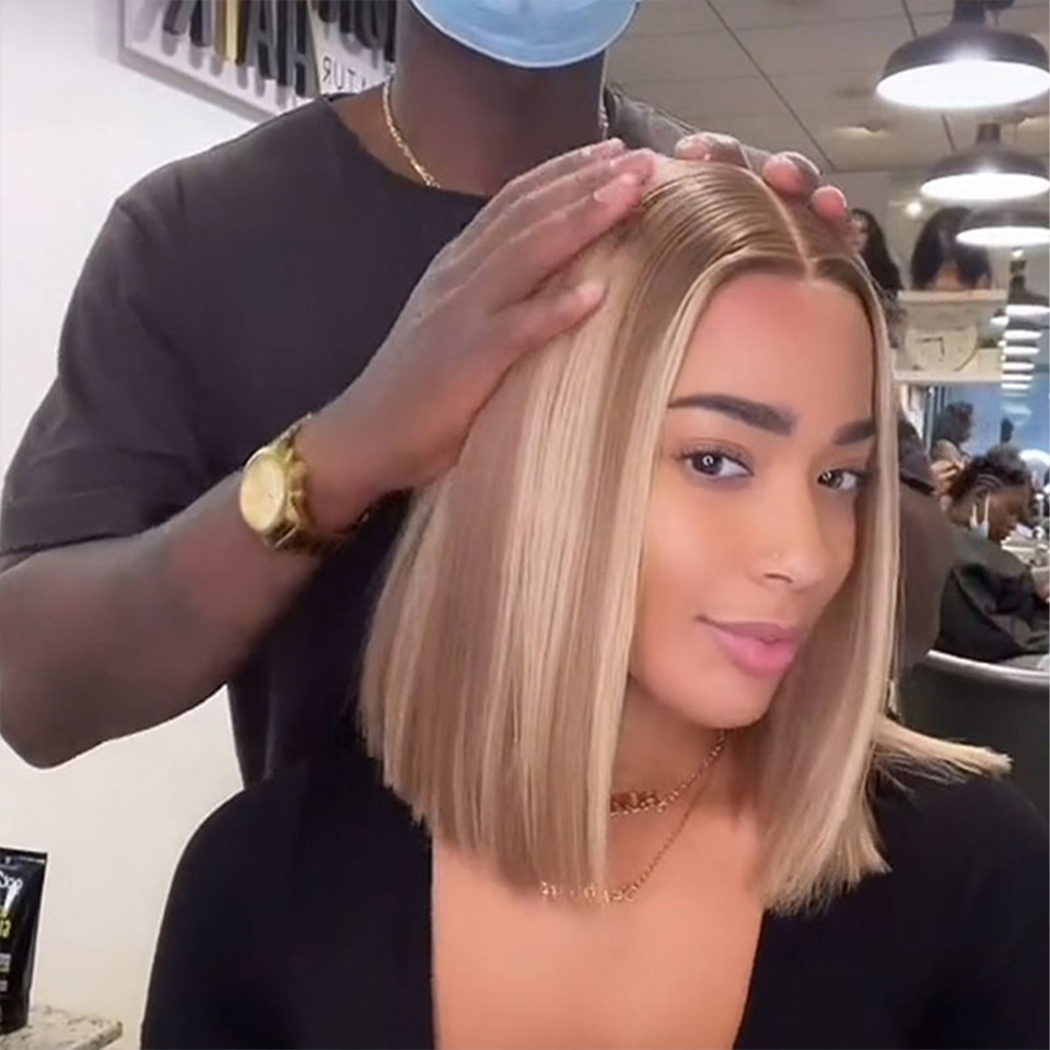 Highlight 4/613 Color Short Bob Wig Straight Hair 13x4 Lace Wig 150% Density