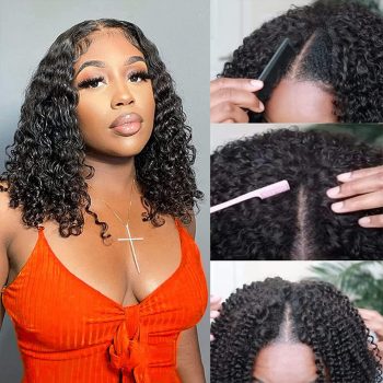 Deep Wave And Curly Hair V Part Bob Wigs Human Hair Wig Quick Install Style Wigs