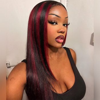 Highlight Burgundy Straight Hair Glueless 6x5 13x4 HD Lace Wig 180% Density