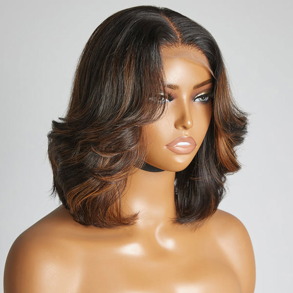 Caramel Brown Highlights Color Body Wave 13×4 HD Lace Layer Cut Wig